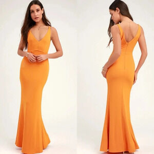Lulus Melora Orange Sleeveless Maxi Dress Wedding Party Prom Bridesmaid Holiday